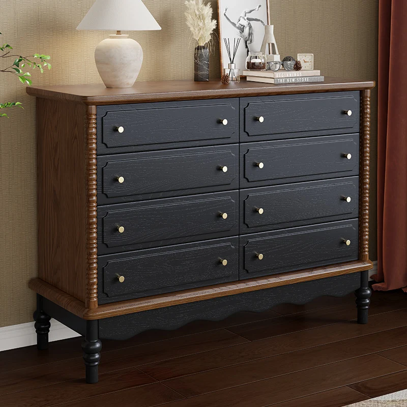 Traditional French Cherry Wood Roman Column Rectangular Storage Cabinet 5/6/8 Drawers For Living Room