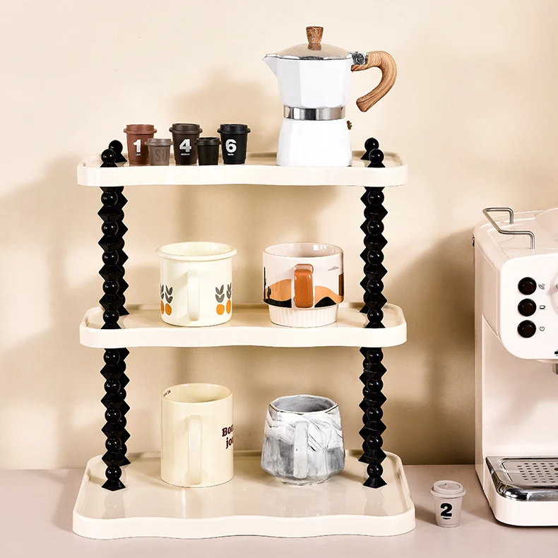 Contemporary Creative PP Wave-Shaped Storage Shelf With 2/3-Tier For Living Room