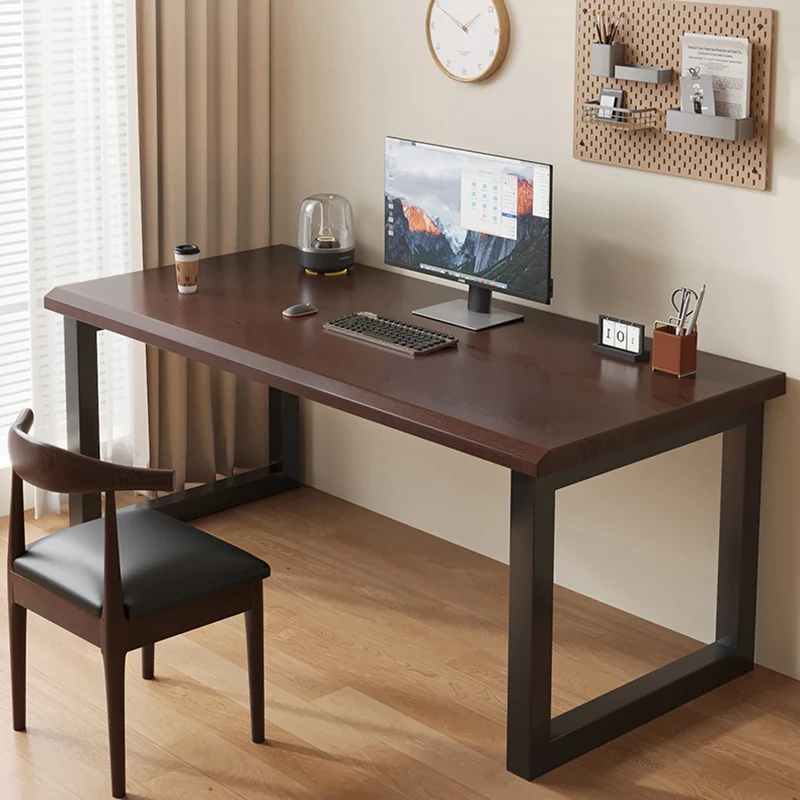 Traditional Chinese Rubberwood Iron Rectangular Office Desk 1-Tier For Home Office