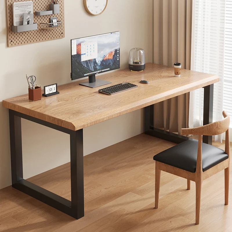 Traditional Chinese Rubberwood Iron Rectangular Office Desk 1-Tier For Home Office
