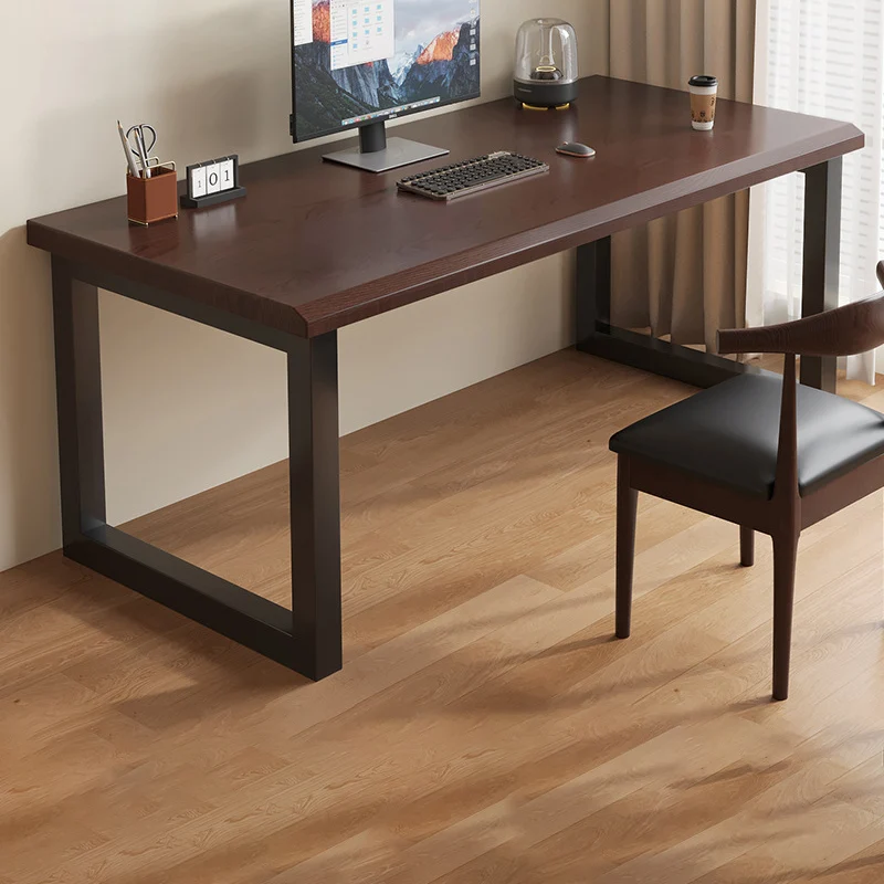 Traditional Chinese Rubberwood Iron Rectangular Office Desk 1-Tier For Home Office