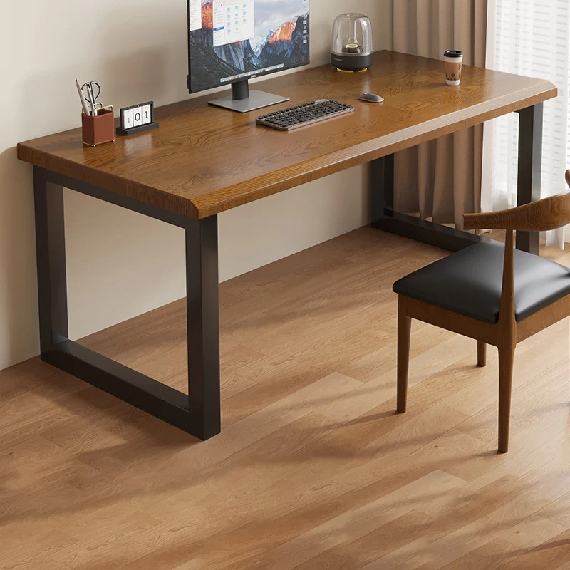 Traditional Chinese Rubberwood Iron Rectangular Office Desk 1-Tier For Home Office