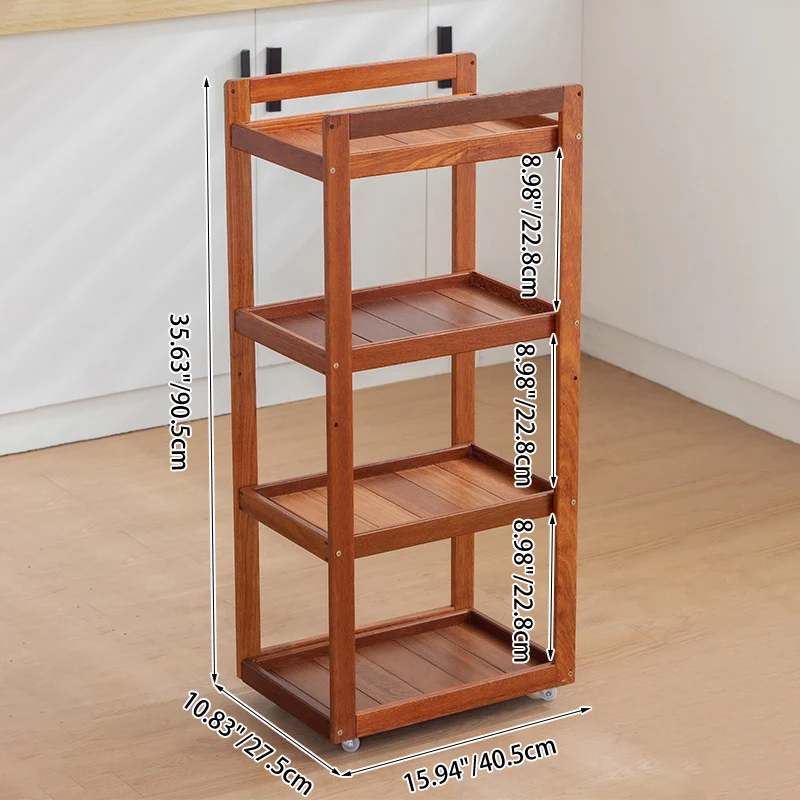 Traditional Vintage Solid Wood Plywood Rectangular Mobile Storage Shelf 2/3/4-Tier For Living Room