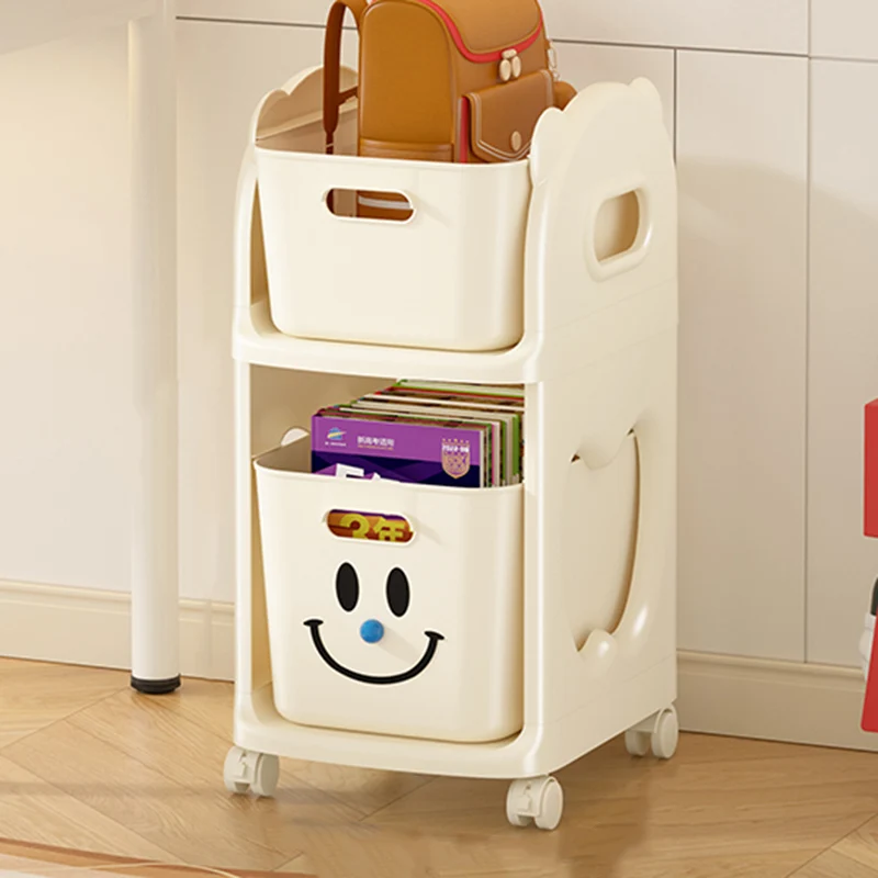 Modern Minimalist PP Plastic Rectangular Movable Storage Shelf 2/3-Basket For Study