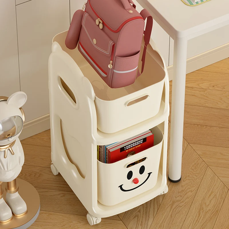 Modern Minimalist PP Plastic Rectangular Movable Storage Shelf 2/3-Basket For Study