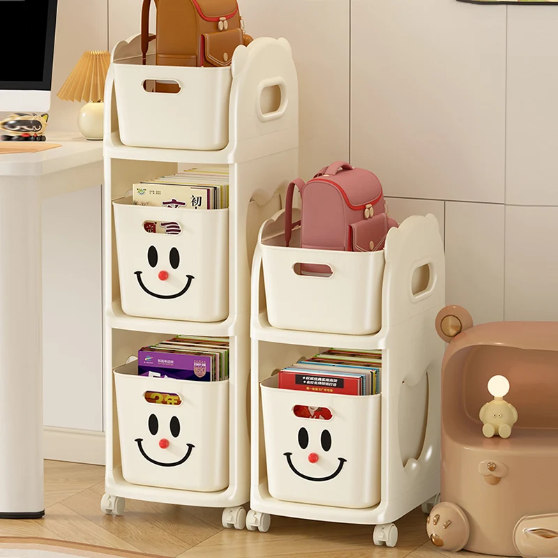 Modern Minimalist PP Plastic Rectangular Movable Storage Shelf 2/3-Basket For Study