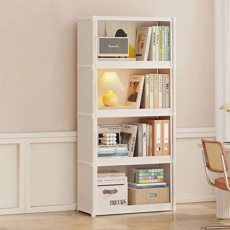 Modern Minimalist Rectangular Non-woven Fabric PET Carbon Steel Bookshelves 3/4-Tier For Living Room