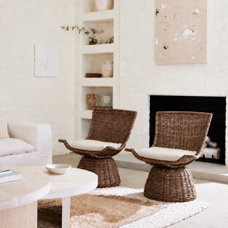 Contemporary Scandinavian Indonesian Rattan Weaving Lounge Chair - Back Chair With Handwoven Texture For Living Room