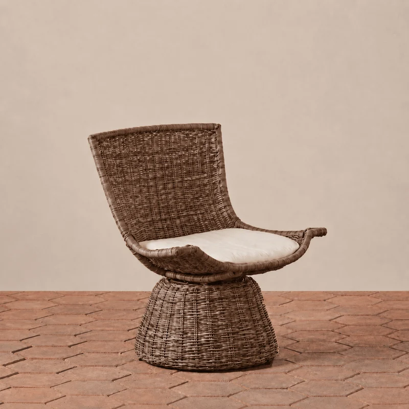 Contemporary Scandinavian Indonesian Rattan Weaving Lounge Chair - Back Chair With Handwoven Texture For Living Room