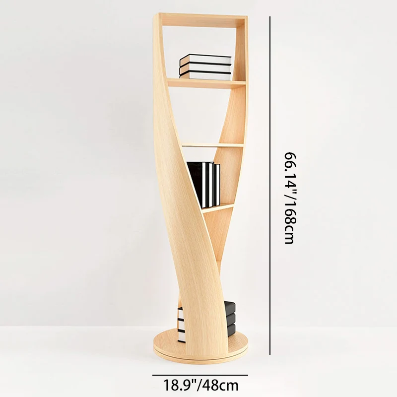 Modern Minimalist Curved Solid Wood Multi-Layer Bookshelves 5-Tier Rotatable For Living Room