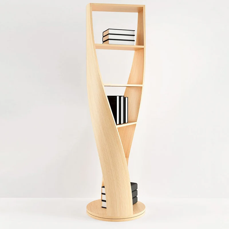 Modern Minimalist Curved Solid Wood Multi-Layer Bookshelves 5-Tier Rotatable For Living Room