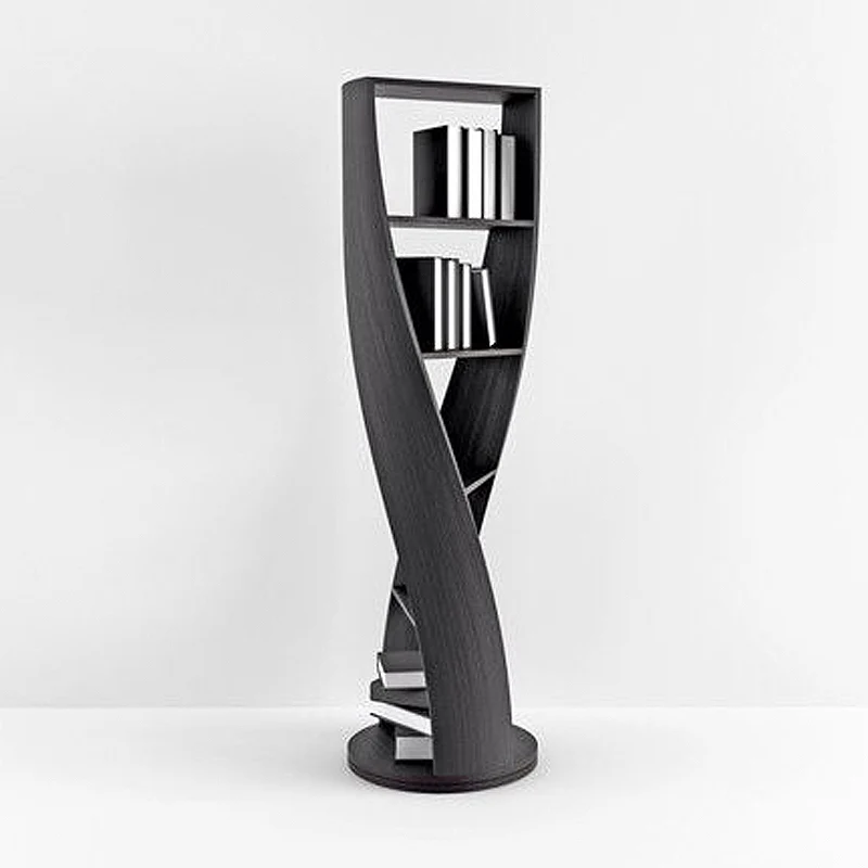 Modern Minimalist Curved Solid Wood Multi-Layer Bookshelves 5-Tier Rotatable For Living Room