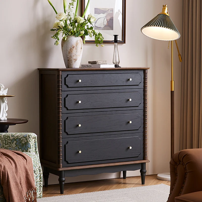 Contemporary Retro Rectangular Ash Wood Plywood Storage Cabinet 4-Drawer For Living Room