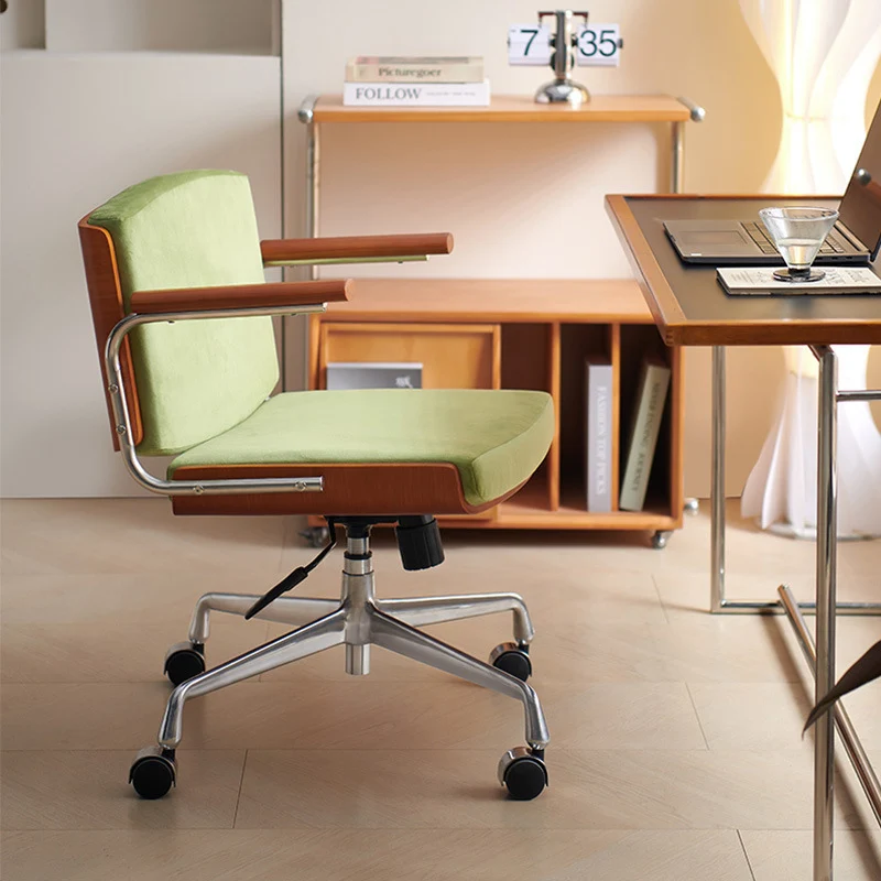 Contemporary Scandinavian Velvet PU Leather Ash Wood Stainless Steel Rectangular Swivel Desk Chair With Armrest Backrest For Home Office