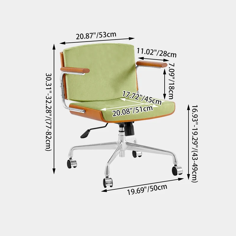 Contemporary Scandinavian Velvet PU Leather Ash Wood Stainless Steel Rectangular Swivel Desk Chair With Armrest Backrest For Home Office