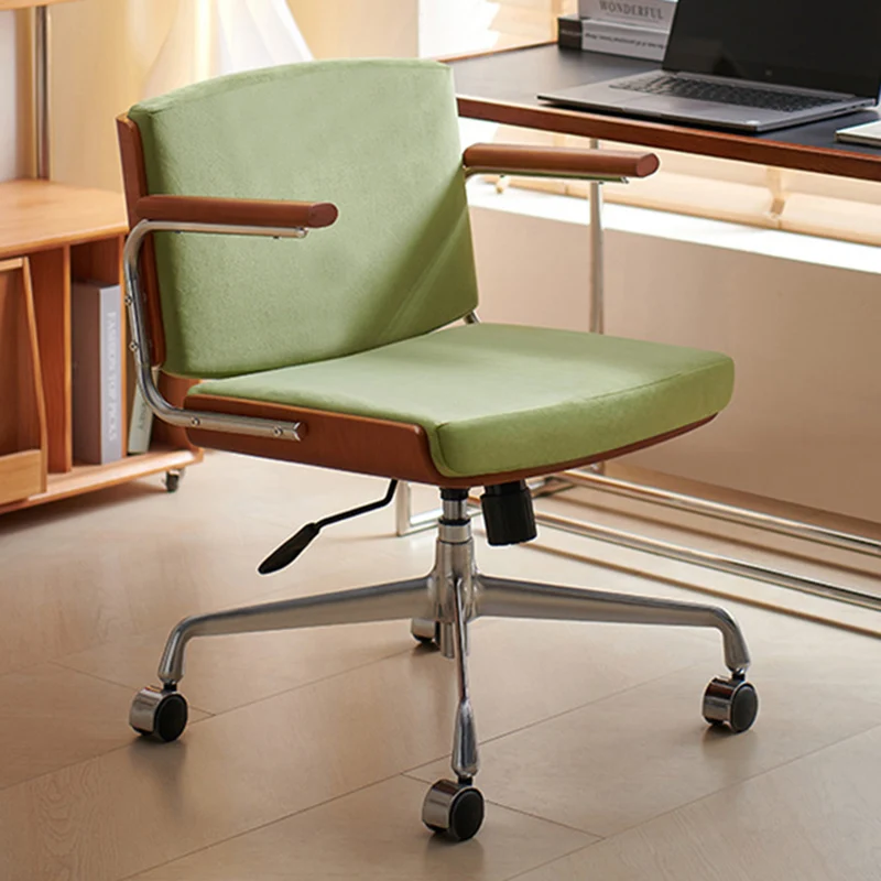 Contemporary Scandinavian Velvet PU Leather Ash Wood Stainless Steel Rectangular Swivel Desk Chair With Armrest Backrest For Home Office