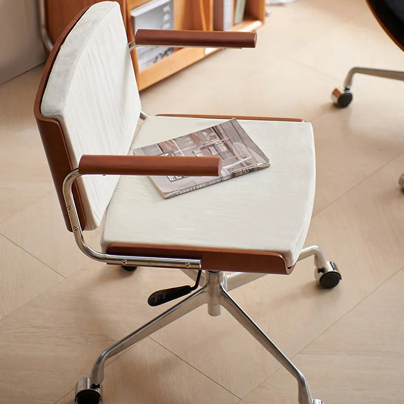 Contemporary Scandinavian Velvet PU Leather Ash Wood Stainless Steel Rectangular Swivel Desk Chair With Armrest Backrest For Home Office
