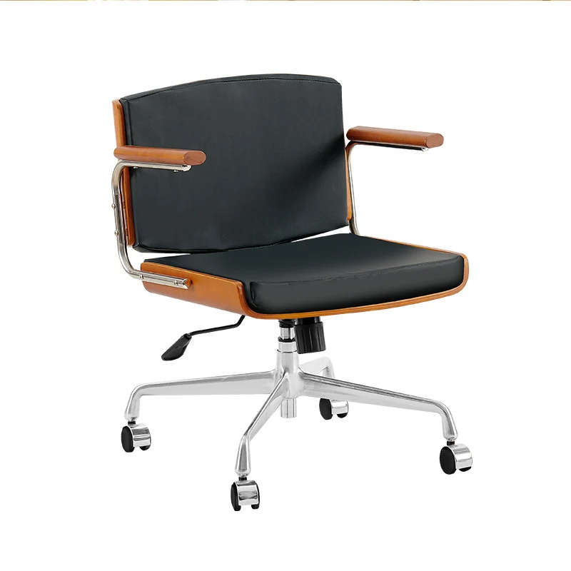Contemporary Scandinavian Velvet PU Leather Ash Wood Stainless Steel Rectangular Swivel Desk Chair With Armrest Backrest For Home Office
