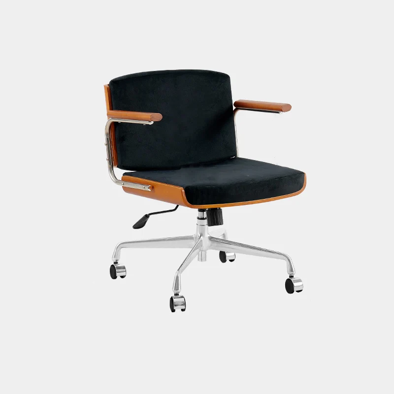 Contemporary Scandinavian Velvet PU Leather Ash Wood Stainless Steel Rectangular Swivel Desk Chair With Armrest Backrest For Home Office