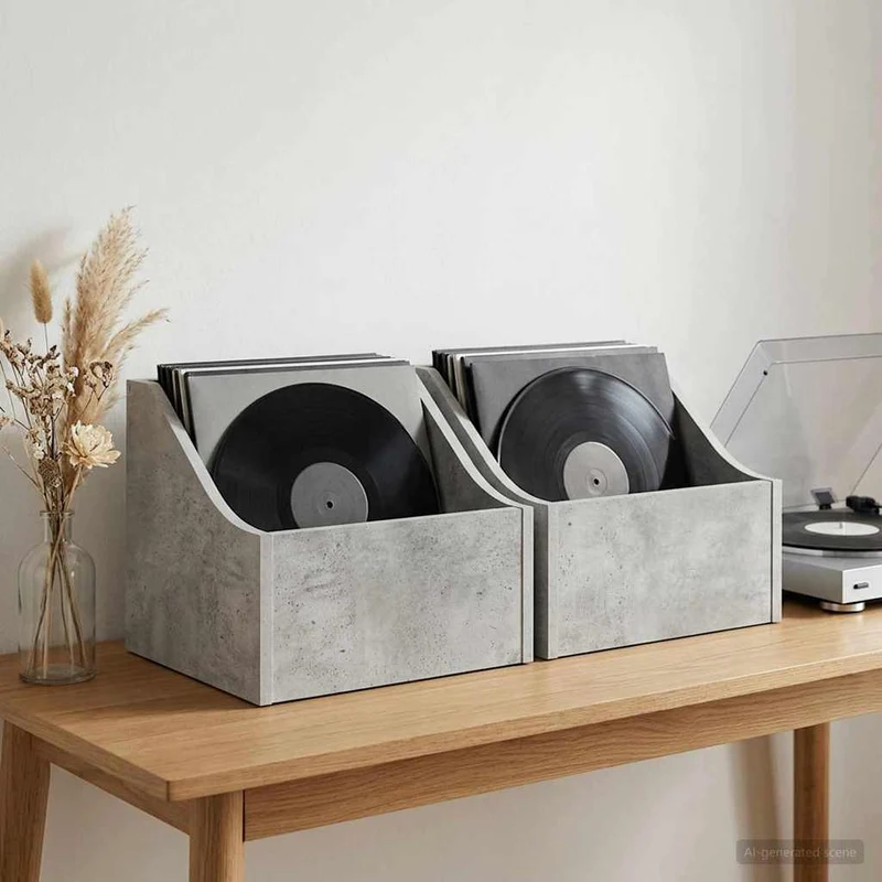 Caixa de Discos LP 2 unid. Cinzento Cimento 37 x 33 x 32 cm