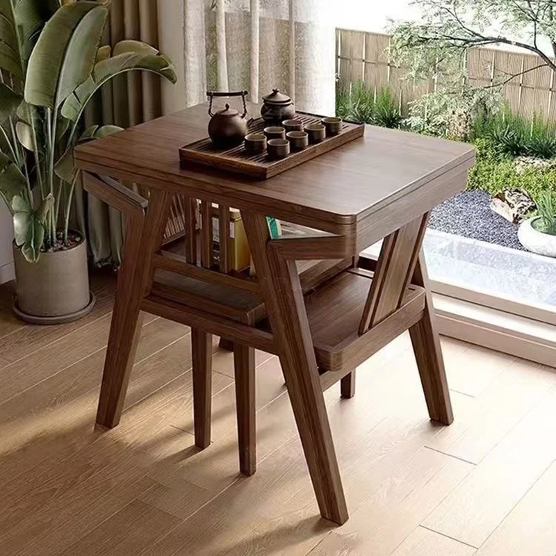 Modern Minimalist Rectangular Solid Wood Desk & Chair Set 2-Tier Sturdy High Weight Capacity For Home Office