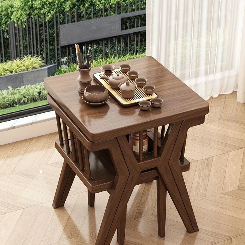 Modern Minimalist Rectangular Solid Wood Desk & Chair Set 2-Tier Sturdy High Weight Capacity For Home Office