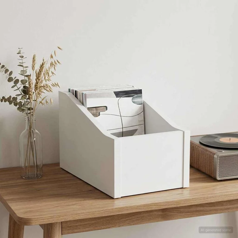 Caixa de Discos LP Branco 18 x 32 x 18 cm Derivados de Madeira