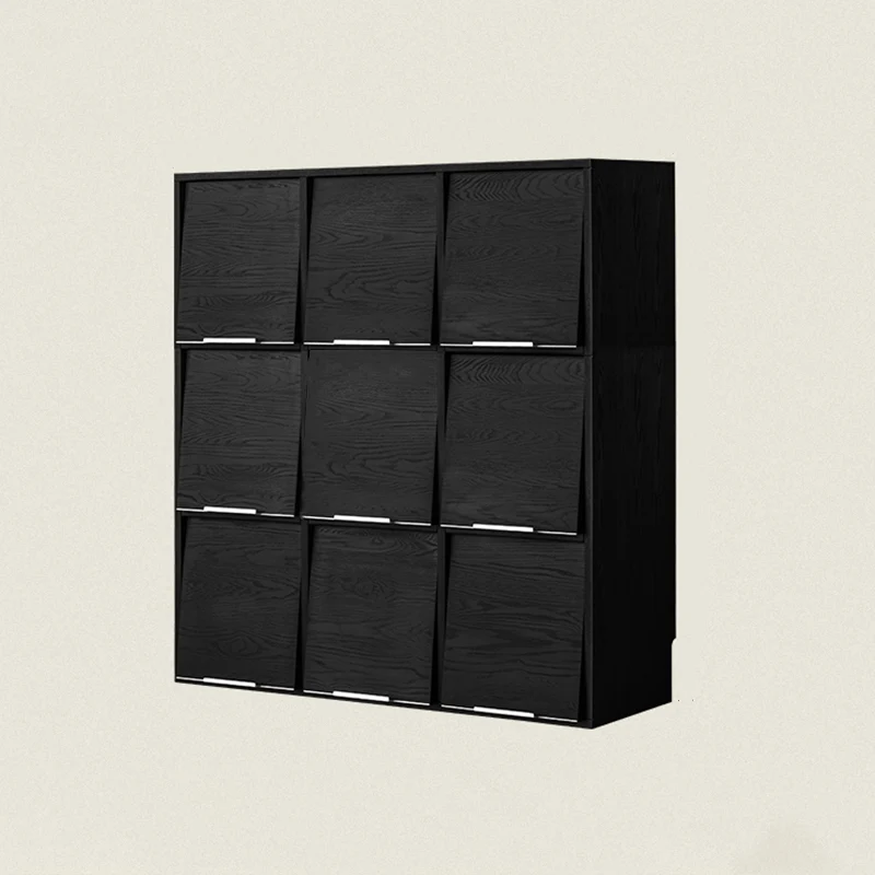 Modern Minimalist Flip-Up Door Storage Cabinet - Multi-Layer Solid Wood, Floor-Standing Organizer For Living Room