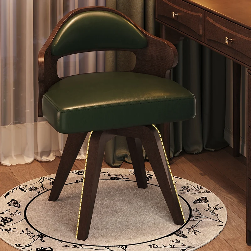 Traditional Vintage Faux Leather Rectangular Swivel Desk Chair With Contoured Backrest, Armless Design For Living Room & Bedroom
