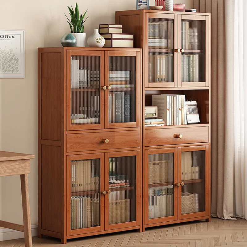 Modern Minimalist MDF Bamboo Acrylic Rectangular Bookshelves 5/6-Tier For Living Room Bedroom And Study