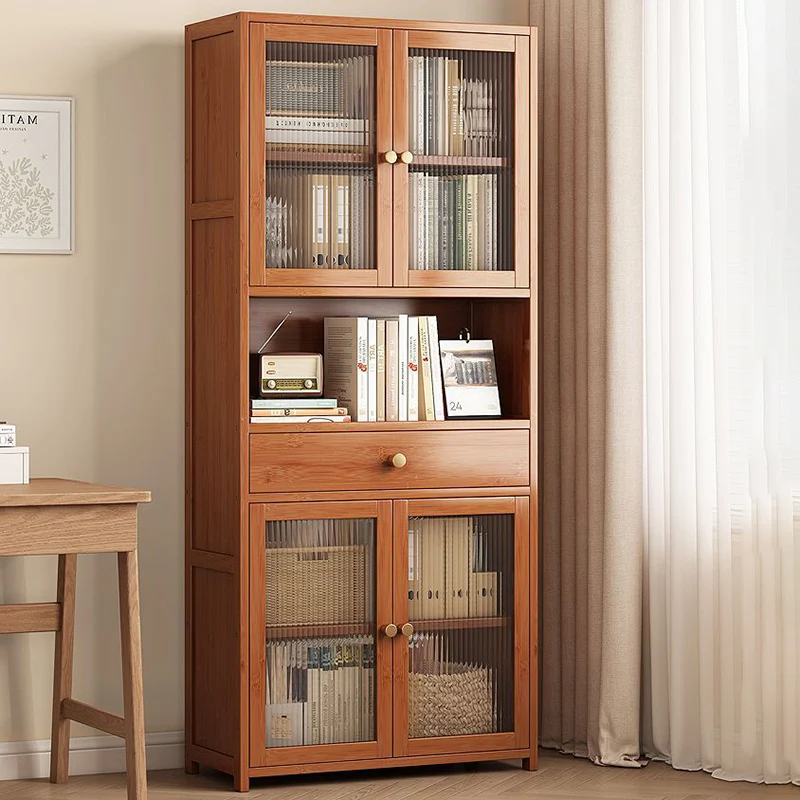 Modern Minimalist MDF Bamboo Acrylic Rectangular Bookshelves 5/6-Tier For Living Room Bedroom And Study