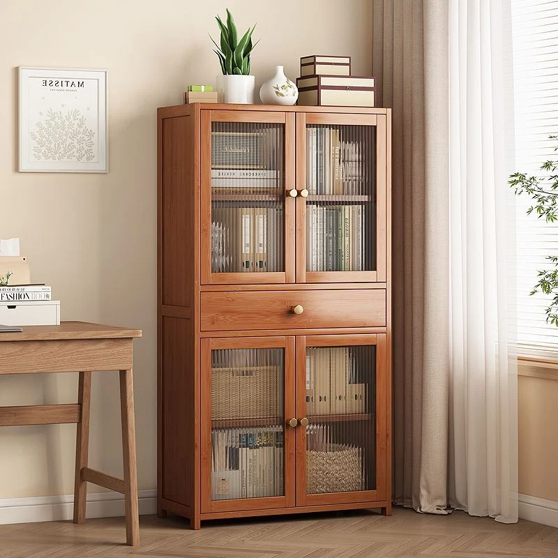 Modern Minimalist MDF Bamboo Acrylic Rectangular Bookshelves 5/6-Tier For Living Room Bedroom And Study