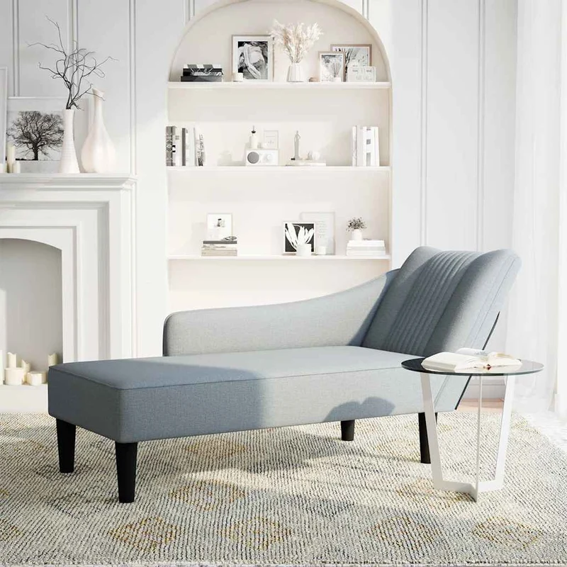 Chaise lounge com apoio de braço direito em tecido cinzento claro