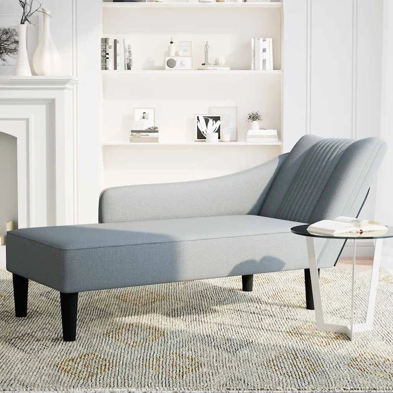 Chaise lounge com apoio de braço direito em tecido cinzento claro