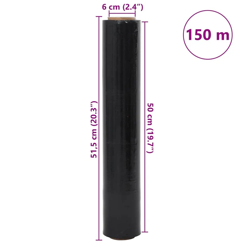 Película extensível 6 unid preto 30 μm 50 cm x 150 m