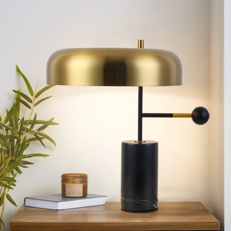 Modern Art Deco Geometric Iron Marble 1-Light Table Lamp For Study