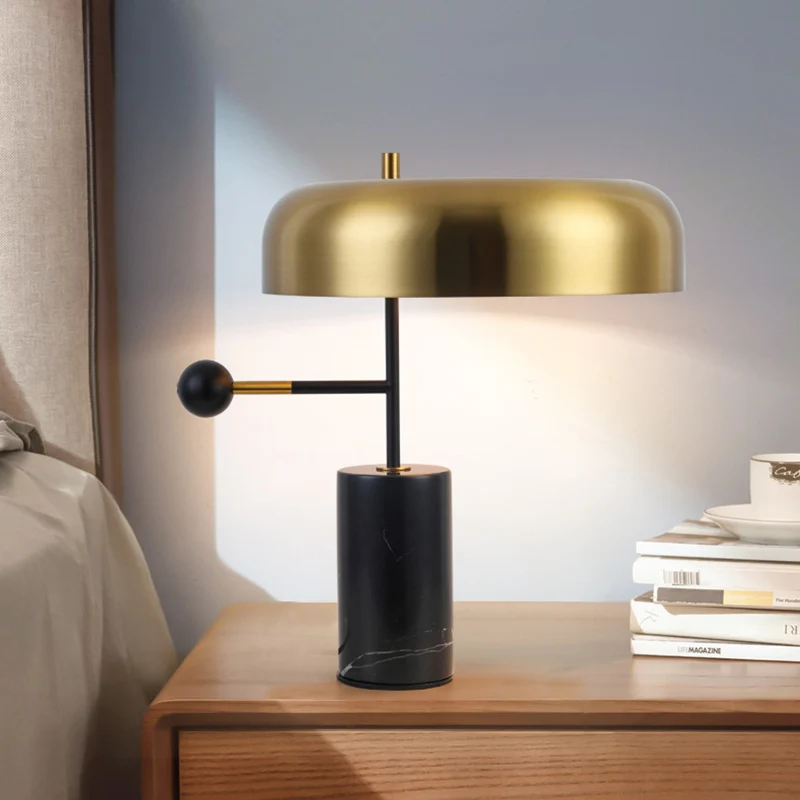 Modern Art Deco Geometric Iron Marble 1-Light Table Lamp For Study