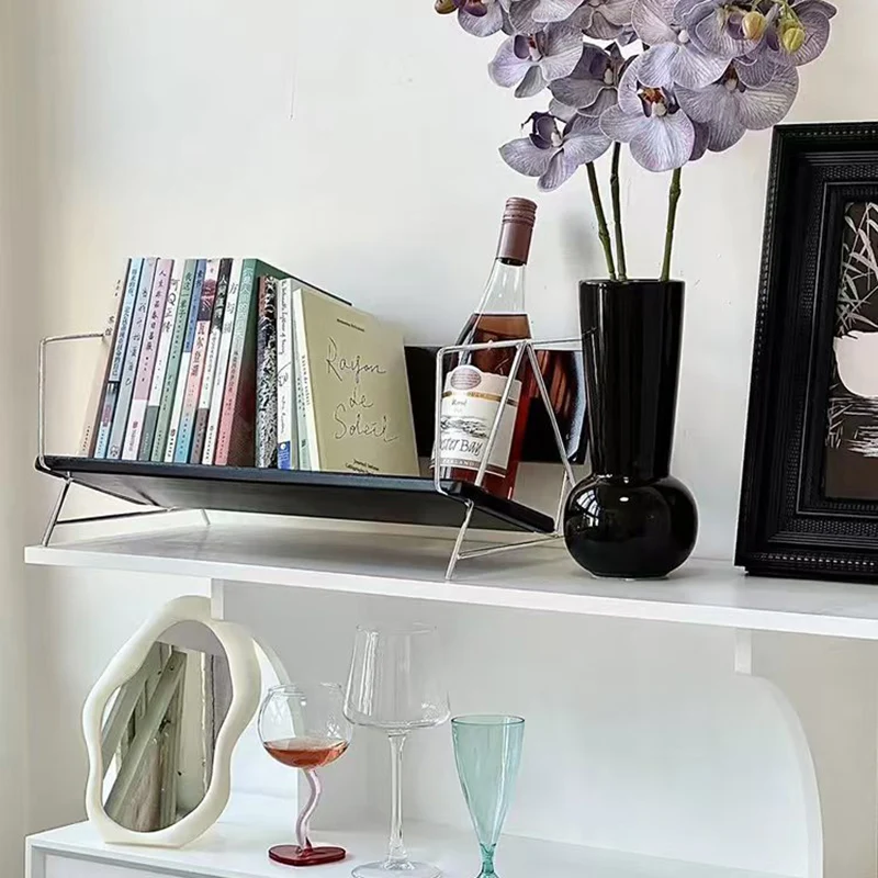 Modern Minimalist Rectangular Solid Wood Iron Bookshelves 4-Leg For Home Office