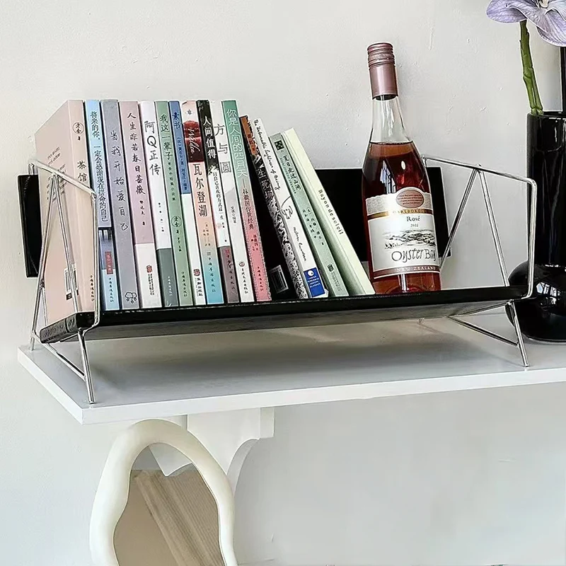 Modern Minimalist Rectangular Solid Wood Iron Bookshelves 4-Leg For Home Office