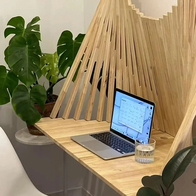 Contemporary Creative Semicircle Solid Wood Desks 1-Tier For Home Office