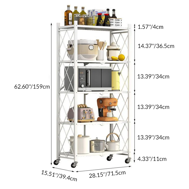 Modern Minimalist Carbon Steel Hollow Rectangular Movable Storage Shelf 3/4/5-Shelves For Living Room