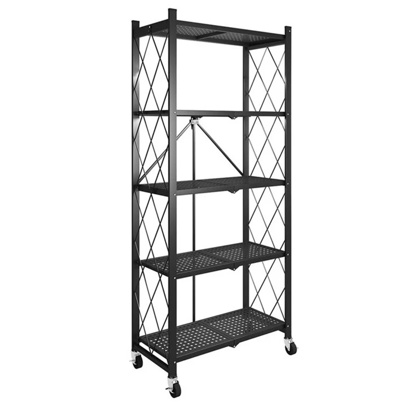 Modern Minimalist Carbon Steel Hollow Rectangular Movable Storage Shelf 3/4/5-Shelves For Living Room
