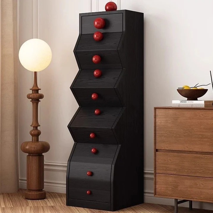 Modern Minimalist Square Rubberwood Storage Cabinet 5-Drawer For Bedroom
