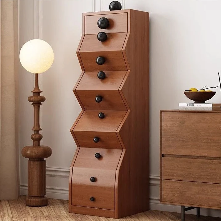 Modern Minimalist Square Rubberwood Storage Cabinet 5-Drawer For Bedroom