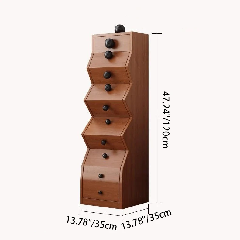 Modern Minimalist Square Rubberwood Storage Cabinet 5-Drawer For Bedroom