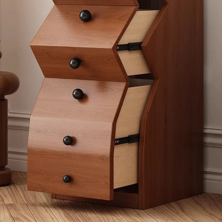 Modern Minimalist Square Rubberwood Storage Cabinet 5-Drawer For Bedroom