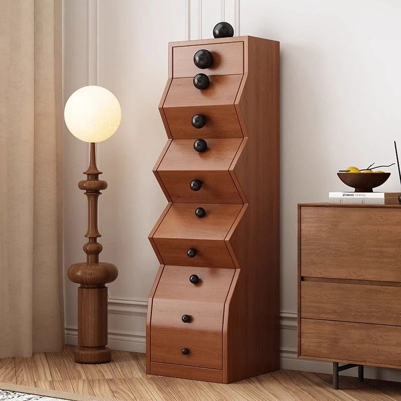 Modern Minimalist Square Rubberwood Storage Cabinet 5-Drawer For Bedroom