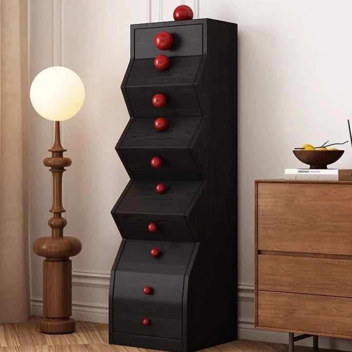 Modern Minimalist Square Rubberwood Storage Cabinet 5-Drawer For Bedroom
