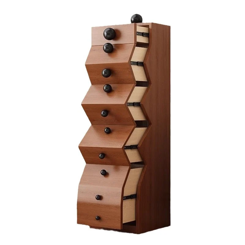 Modern Minimalist Square Rubberwood Storage Cabinet 5-Drawer For Bedroom