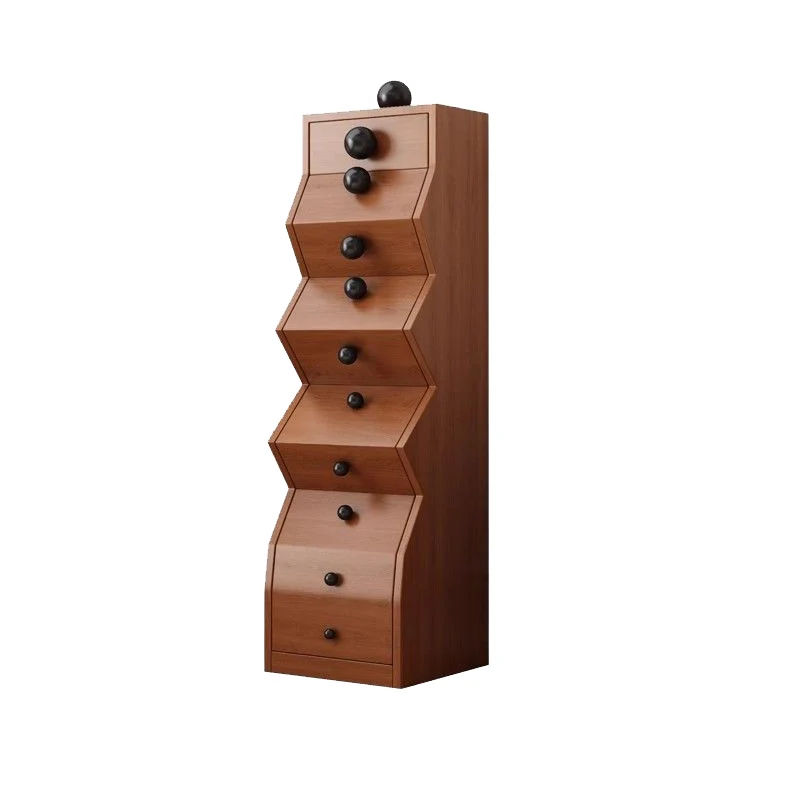 Modern Minimalist Square Rubberwood Storage Cabinet 5-Drawer For Bedroom